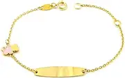[Monde Petit] Girls 9K Yellow Gold Personalised Bracelet Slave Bear Zirconia Pink Shiny 14 cm - Gift Box - Mondepetit, Yellow Gold
