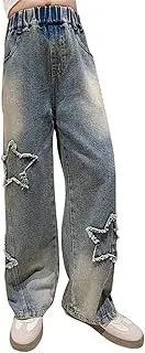[Generic] Big Size Clothes New Spring Summer and Autumn Styles for Middle and Large Children Retro Five Pointed Star Wide Leg Straight Pants Trendy Cool Loose Casual Trousers Girls Pants Outfits 5t