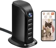 XCOUI Security Camera Indoor, Nanny Cam with 1080P HD Motion Detection WiFi Real-Time Mini Cameras with 5-Port Charger, Surveillance Cams for Home Office