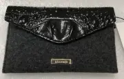 Brahmin Charcoal Jamestown Wool Mini Envelope Genuine Leather Clip on Case NWT