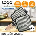 SOGA 2X 28cm Ribbed Cast Iron Square Frying Skillet Fry Pan Folding Wood Handle