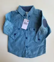 Pumpkin Patch baby boy size 12-18 months blue stripe button up shirt, BNWT