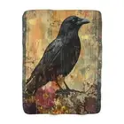 Gothic Winter Sherpa Fleece Blanket, Raven Floral Home Decor, Couch Throw, Soft