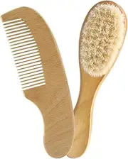 RORPOIR 2 Sets Infant Hair Care Kit Wool Brush Wooden Comb Set Newborn Baby Hair Brush Comb Gentle Scalp Massager
