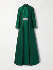 [REEM ACRA] REEM ACRA - Layered Crystal-embellished Grain De Poudre Gown - Emerald - large large Green