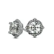 5.0mm Cushion-Cut Lab-Created White Sapphire Quatrefoil Frame Stud Earrings in Sterling Silver