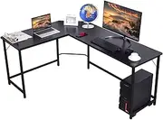 Giantex 168cm L-Shaped Corner Computer Desk, Desk PC Laptop Study Table 150 kg Weight Capacity, with CPU Stand & Spacious Surface, Adjustable Foot Pads, Computer Workstation for Home Office (Black)