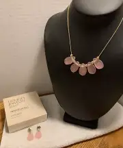 Lovely Avon Vintage Pink Frosted Rose Petals Necklace & Earrings Set