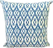 Blue Ikat Hand Block Print Canvas Bohemian Boho Style Cotton Cushion Cover Pillo