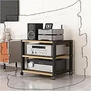 VFGFPTBTUK Media Shelf Adjustable Shelves 3 Tier Media Storage Cabinet AV Media Stand For Stereo Components Turntable, Movable Floor-Standing Stereo Rack(Natural)