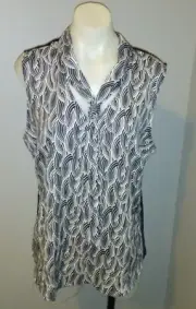 Ann Taylor Loft L New Black White with Tie Pattern Shirt Solid Black Sleeveless