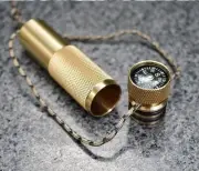 EDC Brass Waterproof Pill Case Container Box Pendant w/ Compass Outdoor Tool