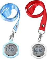 [Yardwe] 2 Pcs Stopwatch Buckle Clip on Light Red Night Light Digital Watch Badge Reel Retractable Pocket Watch Webbing Alarm Watch Digital Nursing Badge Reels Lanyard Timer Fob Alloy