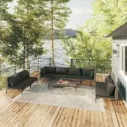 9 Piece Garden Lounge Set with Cushions, Outdoor Poly Rattan Patio Furniture in Dark Grey, Porch and Balcony - Includes Table, Chairs, Small Conversation Set - Weather Resistant Wicker
