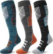 [Anlisim] 3 Pairs Unisex Merino Wool Ski Thermal Warm Thick Knee High Long Socks, Orange Gray, Large