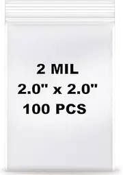 [HIBATUL] 2''x 2'', (Pack of 100) 2 mil Thick Clear Plastic Reclosable Zip Poly Bags with Resealable Lock Seal Zipper