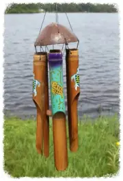 Painted Sea Turtles, Bamboo Wind Chime- Gift Idea - Sea Turtle Decor G-116