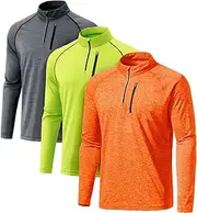 [ATHLIO] Quick-Dry UV Protection Long Sleeve Shirt - Men's 1/4 Zip Athletic Running Top 3pack
