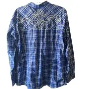 NWT Ariat Women's Western Blue & White Plaid Cowgirl Shirt Snap Front Size XXL
