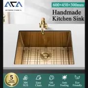 Gold PVD 304 Stainless Steel Single Bowl Kitchen Sink Top/Undermount 600x450mm