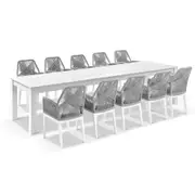 Santorini 3.55m Outdoor Rectangle Aluminium Dining Table with 12 Hugo Rope Chairs - Outdoor Aluminium Dining Settings