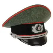 WW2 GERMAN ARMY OFFICER VISOR CAP - FIELD GREY - RED PIPING WITH INSIGNIA REPRO