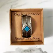 NEW Pewter drip ring with natural stones turquoise amethyst wine bottle gift bar