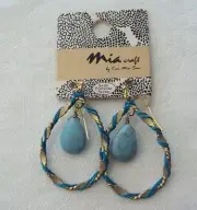 KIM SUN SEMI PRECIOUS STONE TURQUOISE GOLD TONE PIERCED EARRINGS #40