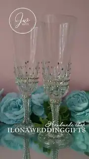Swarovski Crystal Personalized Wedding Toast Champagne Wine Glass Flutes Sparkle