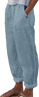 [Generic] Wide Leg Linen Pants for Women Summer Baggy Elastic High Waist Pants Lightweight Comfy Casual Beach Trousers 2025