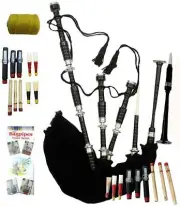 Great Highland Rosewood Bagpipe Fitted With Silver Mounts Black Cover & Cord