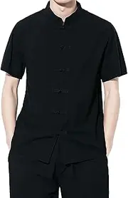 [Generic] Long Sleeve Turtle Neck Shirt Color Shirt Men's Plate Button Stand Up Collar Thin Slim Short Sleeved Shirt Slim Shirt