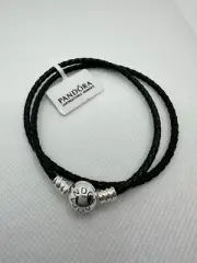 Pandora Moments Double Black Leather Bracelet