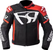 MUGENRACE Aggressore Motorcycle Leather Jacket, black-white-red, Size 60 for Men Black White Red