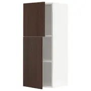 METOD wall cabinet with shelves/2 doors, white/Sinarp brown, 40x37x100 cm