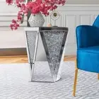Silver Mirrored End Table, Crystal Inlay Side Accent Table.