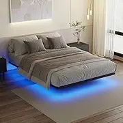 Ufurniture Floating Bed Frame Double Size with LED Light, Metal Platform Double Bed, No Box Spring Needed, Easy to Assemble