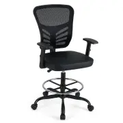 CostwayHeight-adjustable Swivel Task Drafting Chair with Adjustable Armrests-Black