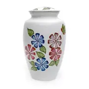 Blossom Flowers White Enamel Finish Adult Urn for Full Ashes