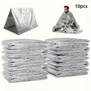 10-Pack Emergency Mylar Thermal Blankets - 52""x82"", Polyester Survival Reflective Foil Blankets For Camping, Hiking, Outdoor, Weather Protection,...