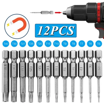 12Pack Magnetic Tamper Security Drill Bit Torx Screwdriver Flat Head 1/4" Hex e