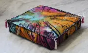 22X22X4" Square Locust Tree Tie Dye Floor Decorative Seating Cushion Cover Throw