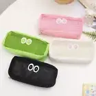 Simple Big Eyes Mesh Pencil Case Cartoon Toiletry Bag Durable Pen Pouch Travel