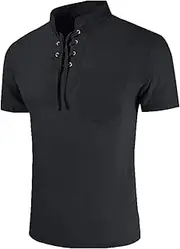[Generic] Pro 5 T Shirts for Men Male Summer Solid T Shirt Blouse High Collar Turtleneck Short Sleeve Tops T Shirt Pack Mens T Shirts