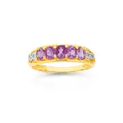 9ct Gold Amethyst & Diamond Band in Purple