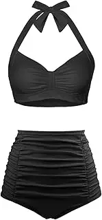 [Holipick] Women High Waisted Bikini Set Two Piece Tummy Control Swimsuit Halter Top with