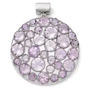 Sterling Silver Rhodium Plated Round Amethyst Pendant