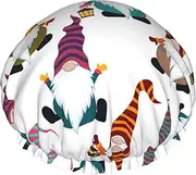 Xmas Funny Gnomes Print Shower Cap For Women Men Reusable Lightweight Soft Bath Hair Cap With Elastic Band