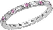 [Dazzlingrock Collection] 14K Gold Round & Baguette Pink Sapphire & White Diamond Ladies Wedding Eternity Stackable Band