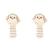 2x Keeleco Baby 14cm Monkey Stick Rattle Animal Stuffed Plush Kids Toy Beige 0m+